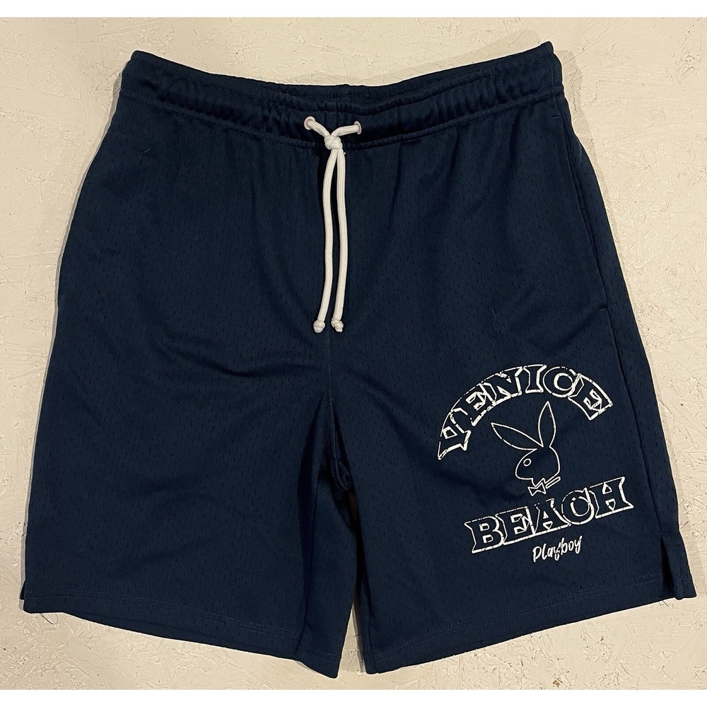 Playboy Venice Beach Blue Mesh Shorts‎ Elastic Waist Drawstring Mens Size Small